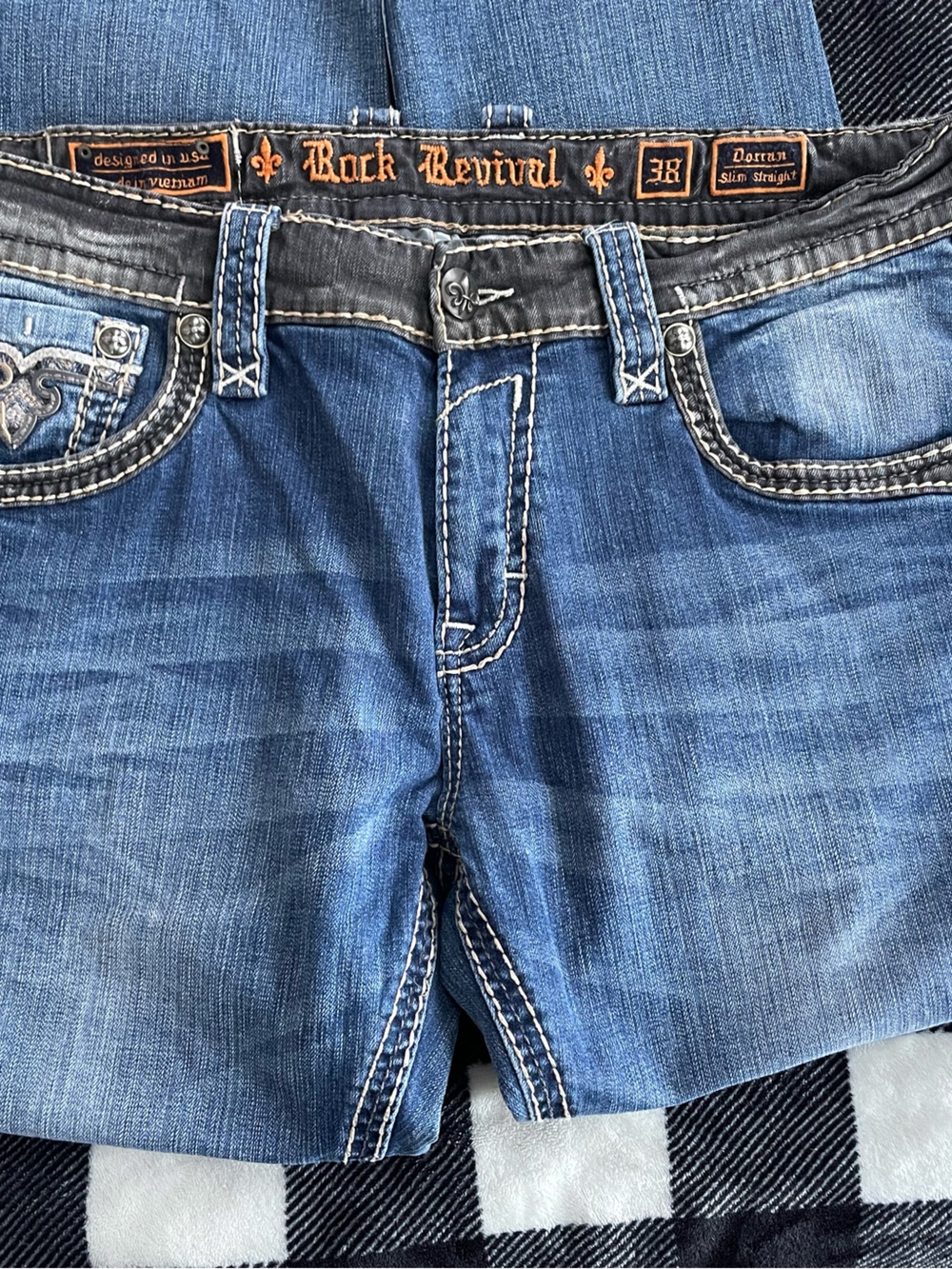 Rock Revival Dorran Slim Straight Blue Denim Jeans Mens 38